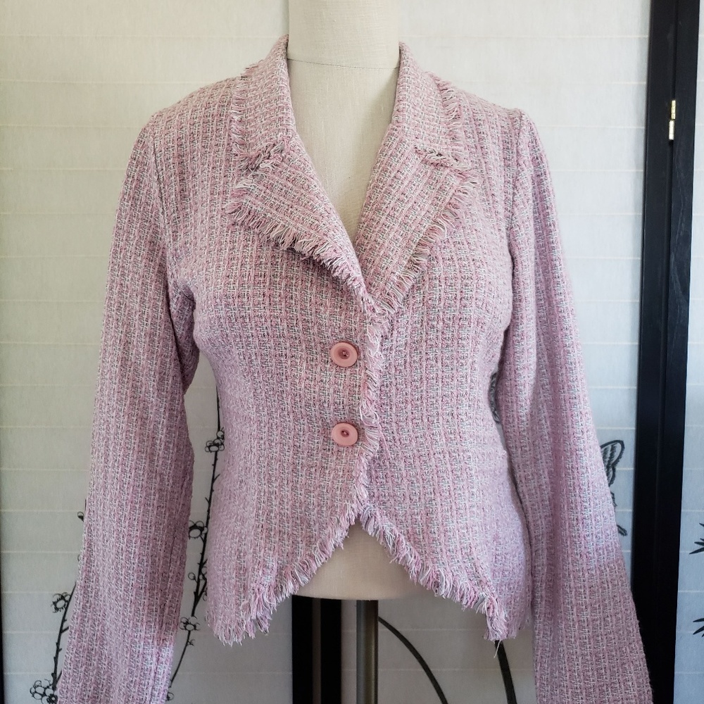 [Hourglass] Pink & Gray Boucle Button Blazer